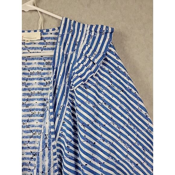 Anthropologie Blue Floral Striped Eyelet Cropped Ruffle Cardigan Women's One Sz - Picture 4 of 11